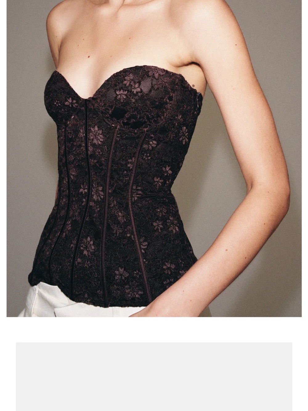 Strapless Floral Lace Bustier Top in Deep Plum